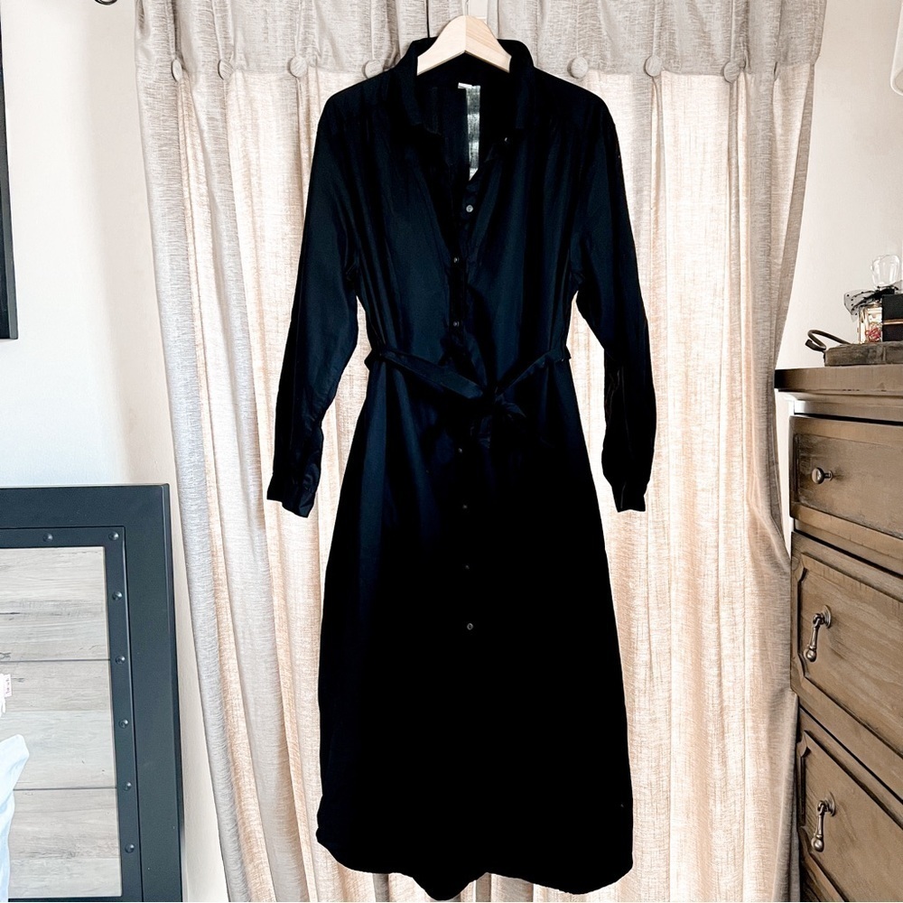 Old Navy Black Maternity Midi Collared Long Sleeve Shirt Dress Size Large